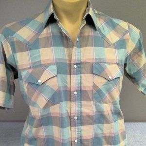 Vintage Western Frontier Pearl Snap Short Sleeve Shirt Check Men's Medium